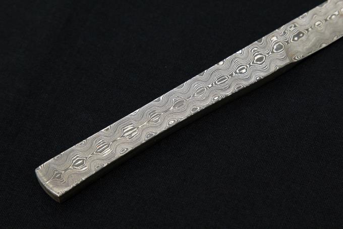 ニッケルダマスカスペーパーナイフ 全長214mm 木箱付 【O788】 | 加藤 