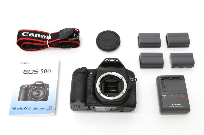 EOS 50D ボディ シャッター回数 3,400回以下 純正バッテリー 4個付